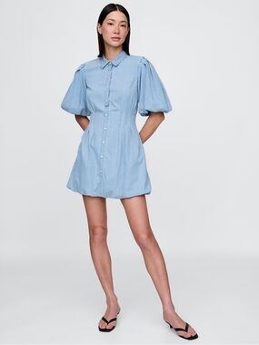 GAP Light Blue Denim Bubble Mini Shirtdress
